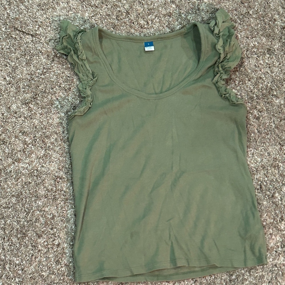 Old Navy Green Ruffled Cap Sleeve Tank Top